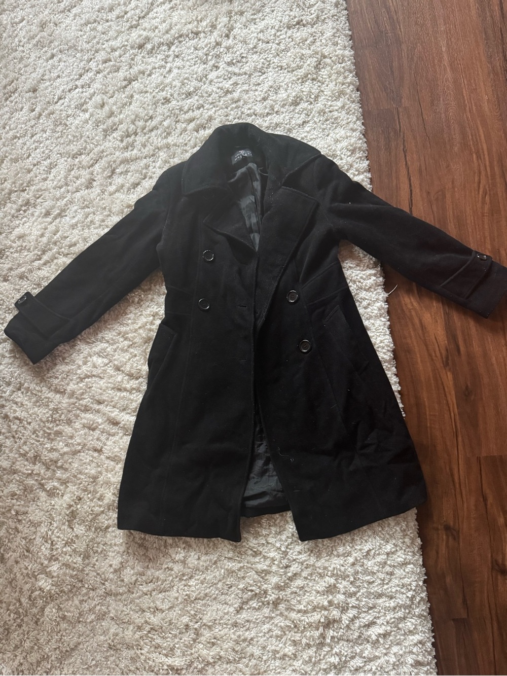 Black Double-Breasted Peacoat • S